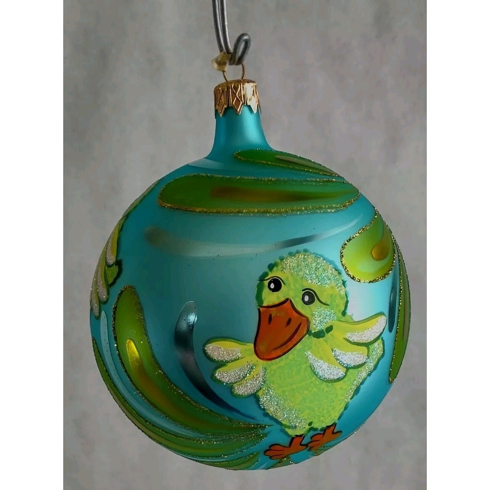 Glass Ornament "Just Ducky" - Hand Painted in Poland - Radko Inspired